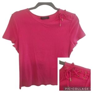 LAUREN Ralph Lauren Petite  Pink Shoulder Laced T-Shirt